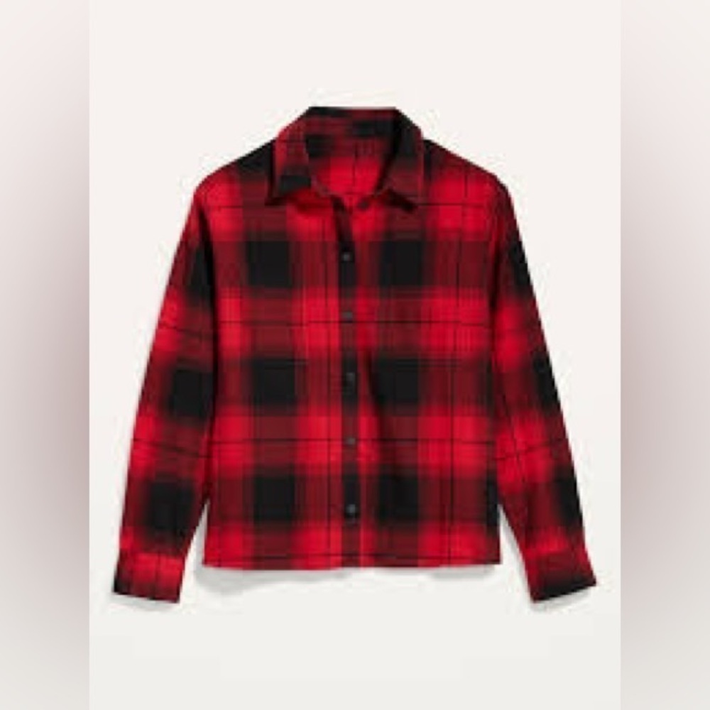 B005. NWOT Old Navy Youth red/black plaid flannel shirt XL 14-16